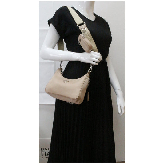 PRADA Re-Edition 2005 Nylon Shoulder Bag Beige