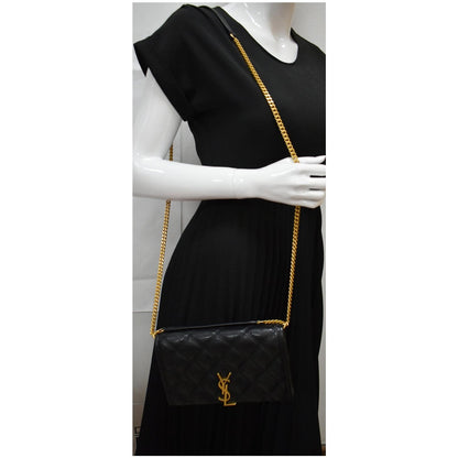 YVES SAINT LAURENT Becky Quilted Leather Crossbody Chain Wallet Black