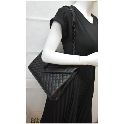 YVES SAINT LAURENT Envelope Large Grain De Poudre Leather Shoulder Bag Black