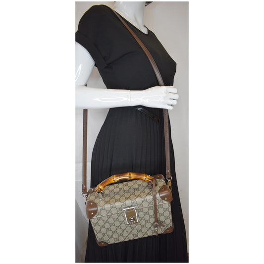 GUCCI Globe-Trotter GG Beauty Case Bamboo Shoulder Bag Beige 588351