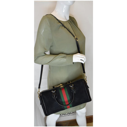 GUCCI Ophidia GG Suede Web Top Handle Shoulder Bag Black 524532