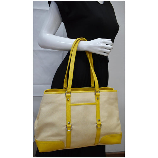 PRADA Fabric Canvas Leather Tote Bag Beige - 25% OFF
