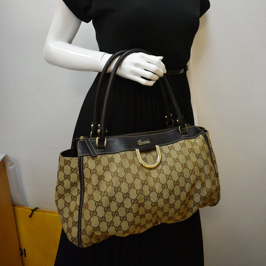 GUCCI D Ring GG Canvas Tote Bag Beige 189831