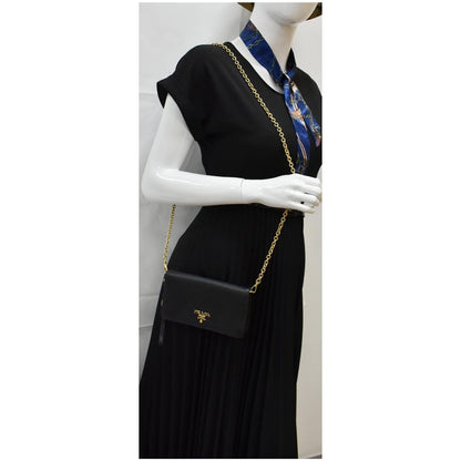 PRADA Mini Saffiano Leather Chain Shoulder Bag Black