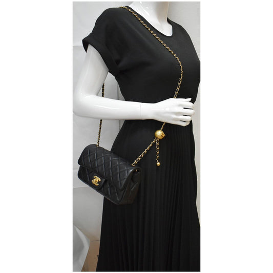 CHANEL Pearl Crush Mini Rectangular Flap Quilted Leather Crossbody Bag Black