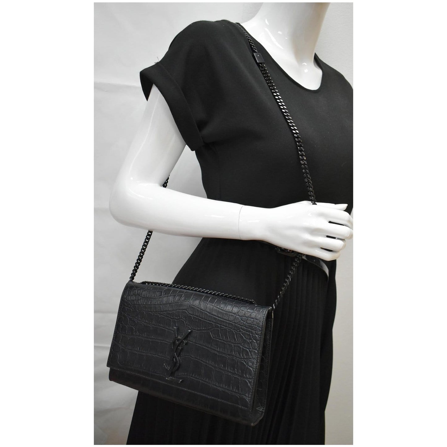 YVES SAINT LAURENT WOC Crocodile-Embossed Shoulder Bag Black  - Hot Deals