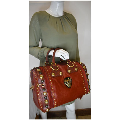 GUCCI GG Crystal Babouska Large Leather Indy Boston Bag 207296 Red