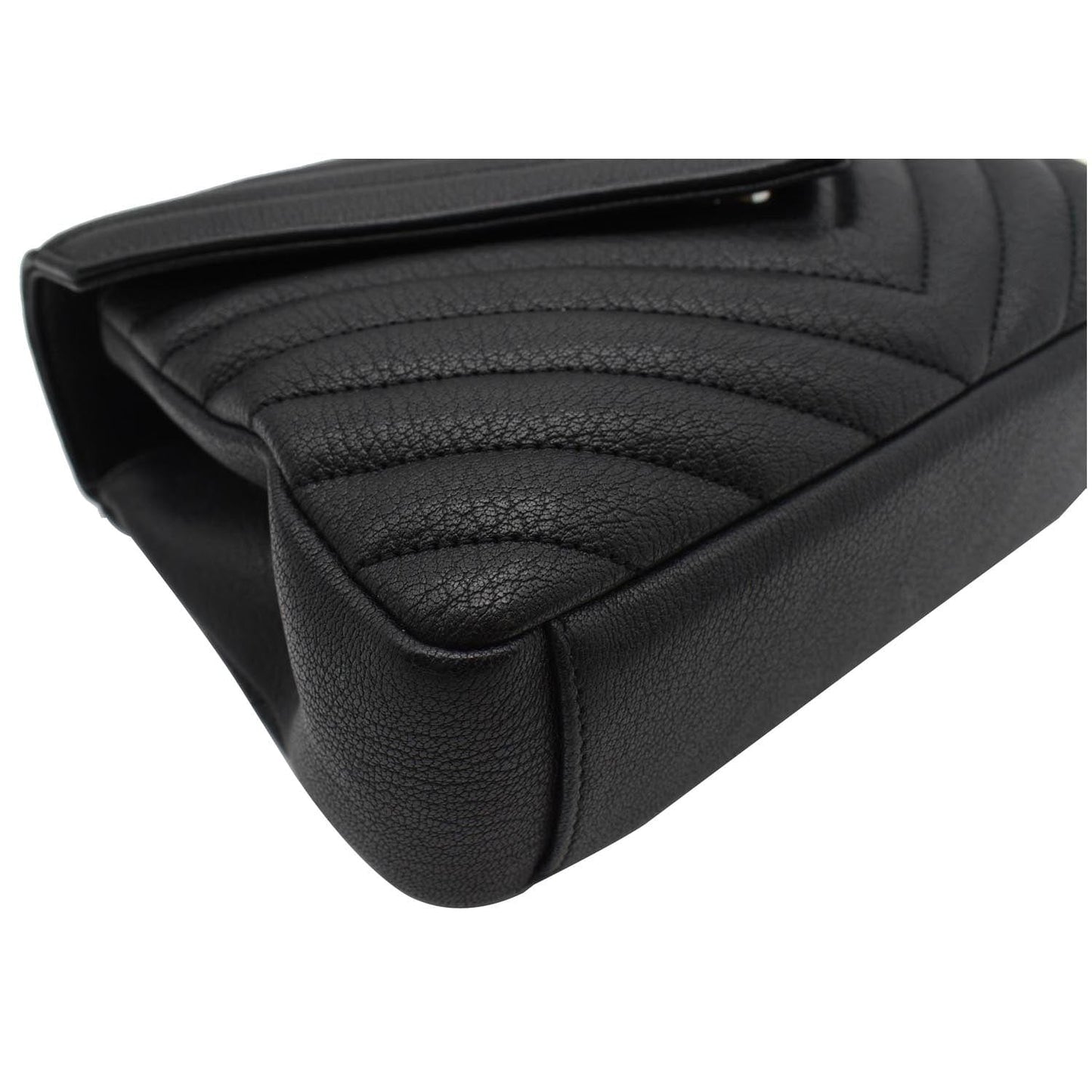 YVES SAINT LAURENT College Medium Monogram Chevron Leather Crossbody Bag Black