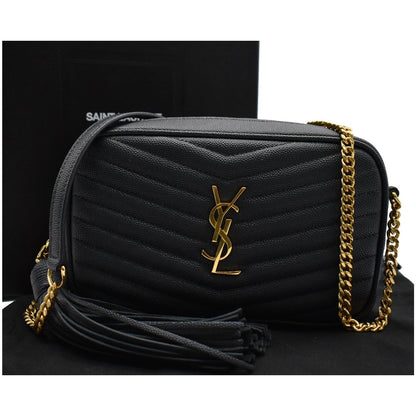 YVES SAINT LAURENT Mini Lou Grain De Poudre Camera Bag Black