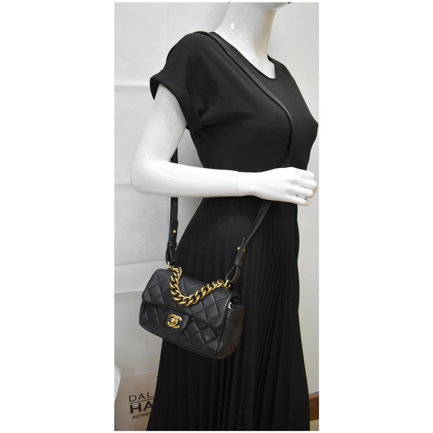 CHANEL Mini Trapezio Flap Quilted Sheepskin Leather Crossbody Bag Black