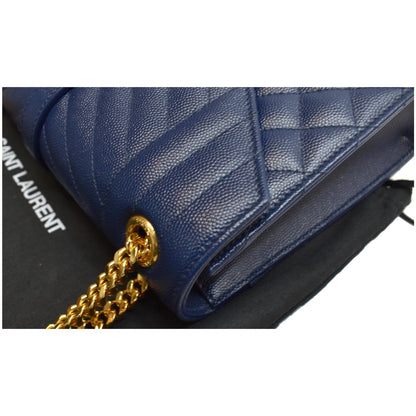 YVES SAINT LAURENT Envelope Chain Medium Leather Shoulder Bag Blue