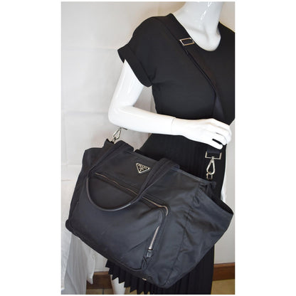 PRADA Vela Nylon Baby Shoulder Bag Black