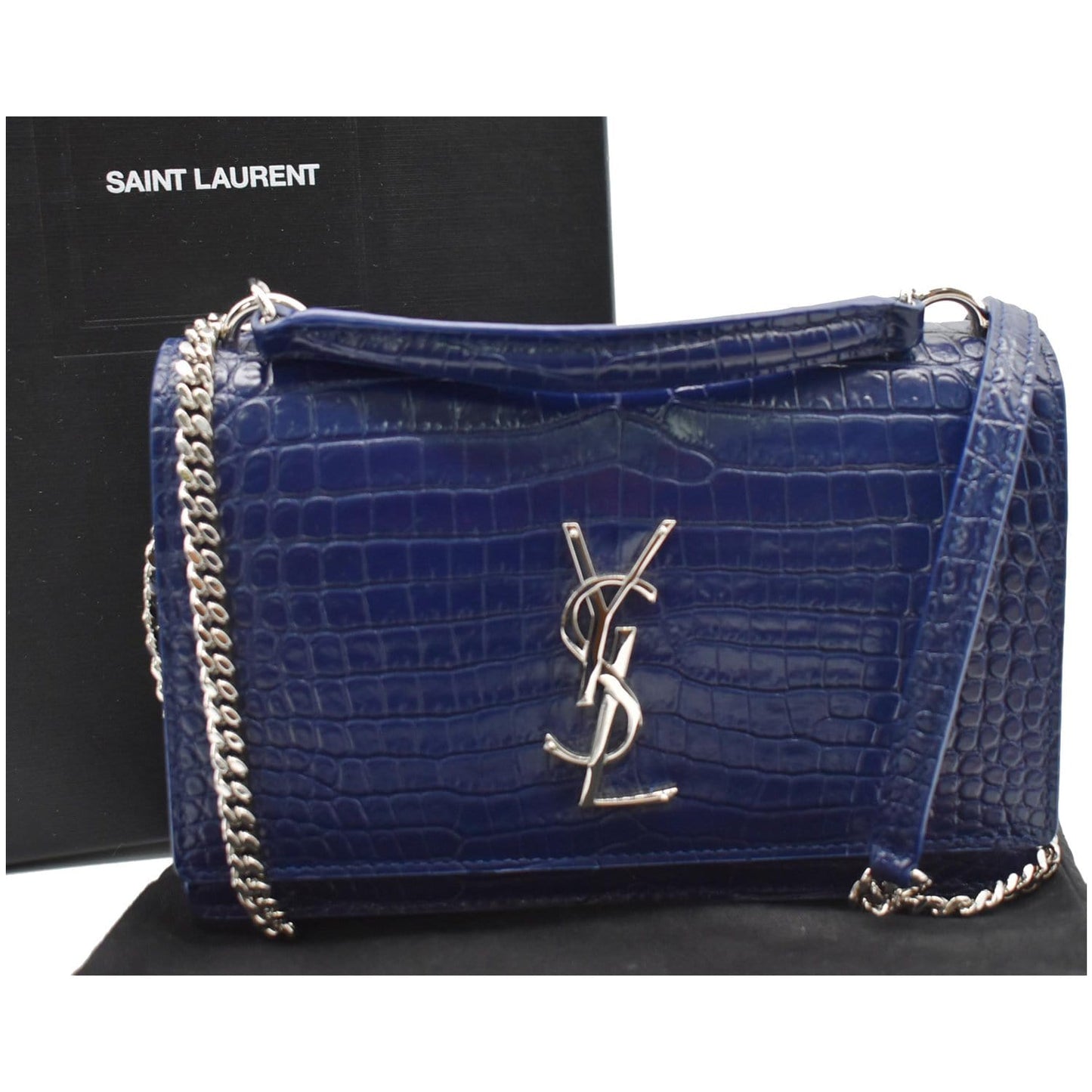 YVES SAINT LAURENT Sunset Medium Crocodile Leather Crossbody Bag Blue