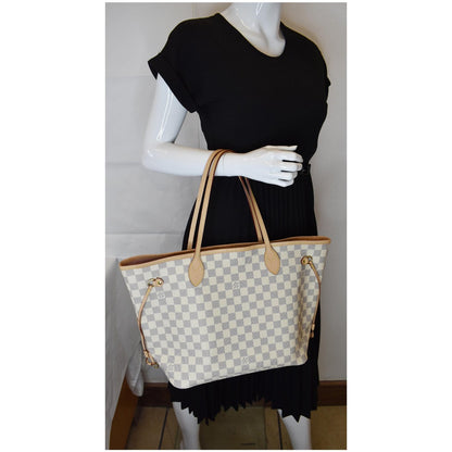 LOUIS VUITTON Neverfull MM Damier Azur Tote Shoulder Bag Rose Ballerine