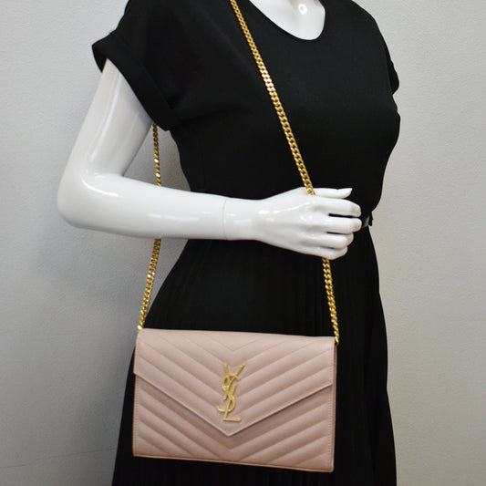 YVES SAINT LAURENT Grain De Poudre Chain Wallet Pink