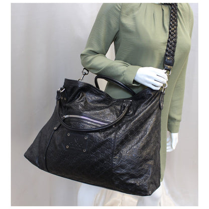 GUCCI Black Leather Signature Extra Large Tote Bag 189680