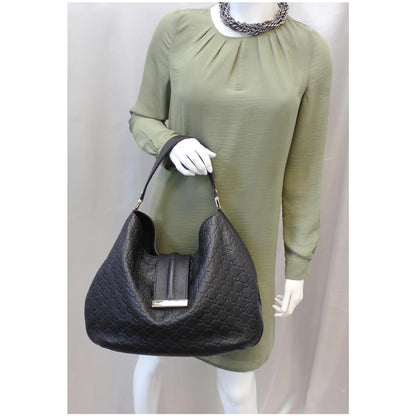 GUCCI New Web Guccissima Leather Hobo Bag Black 233604
