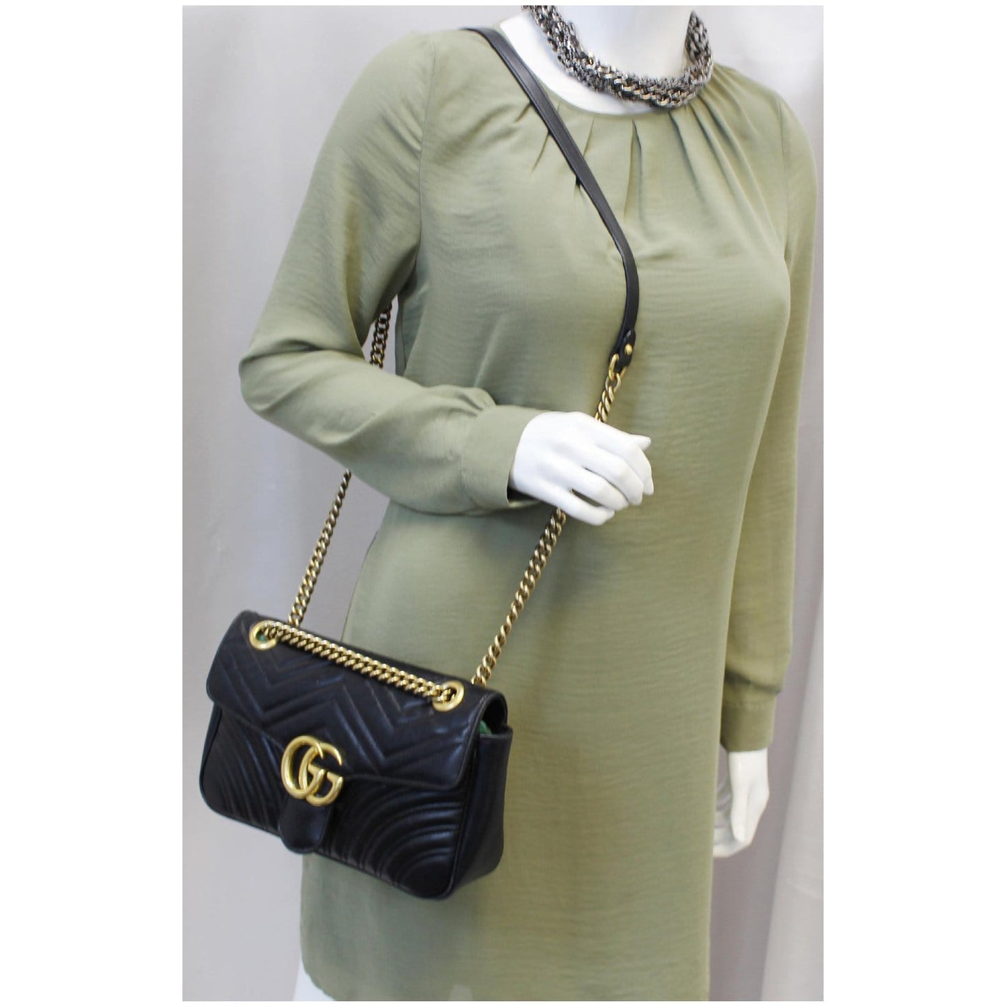 GUCCI GG Marmont Small Matelasse Leather Crossbody Bag Black