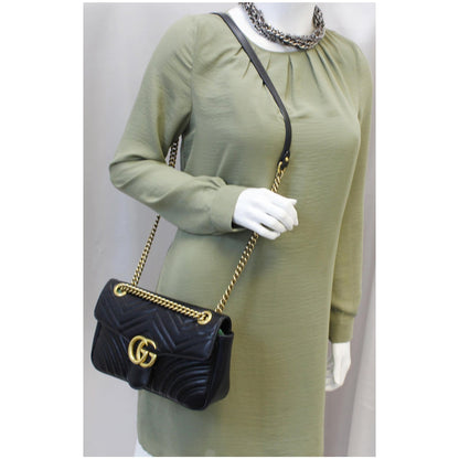 GUCCI GG Marmont Small Matelasse Leather Crossbody Bag Black