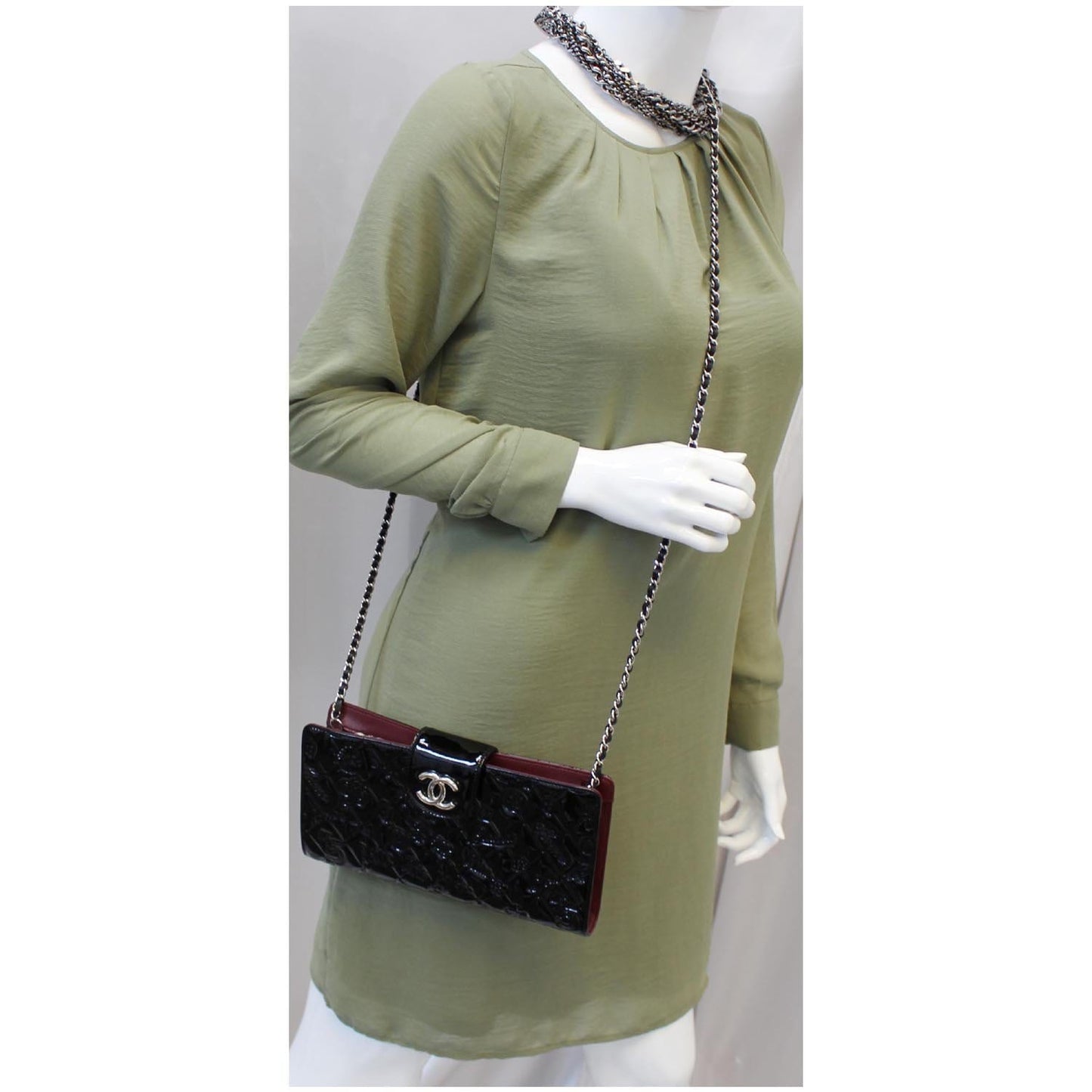 CHANEL Lucky Symbols Pochette Patent Leather Wallet on a Chain Black