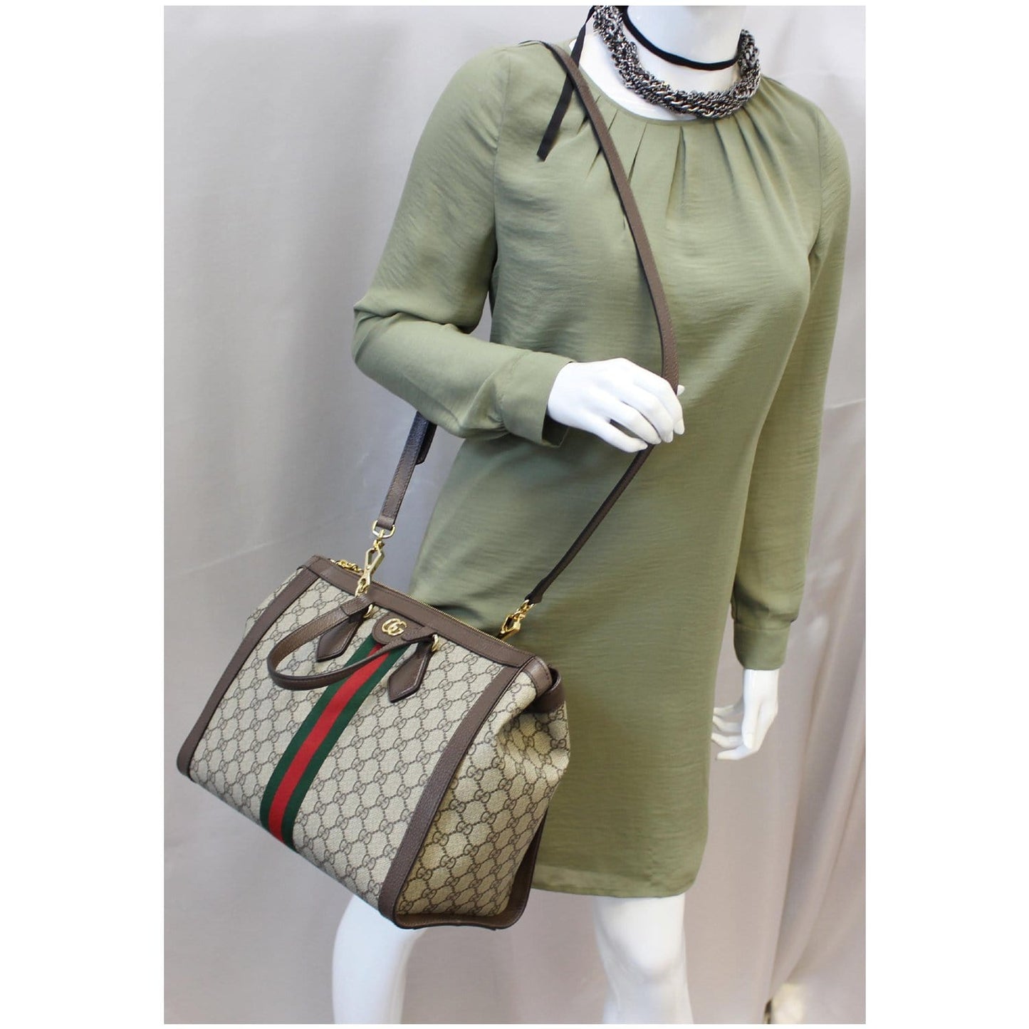 GUCCI Ophidia Medium GG Supreme Tote Shoulder Bag Beige 524537