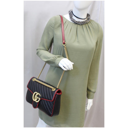 GUCCI GG Marmont Matelasse Leather Shoulder Bag Black/Red 443496