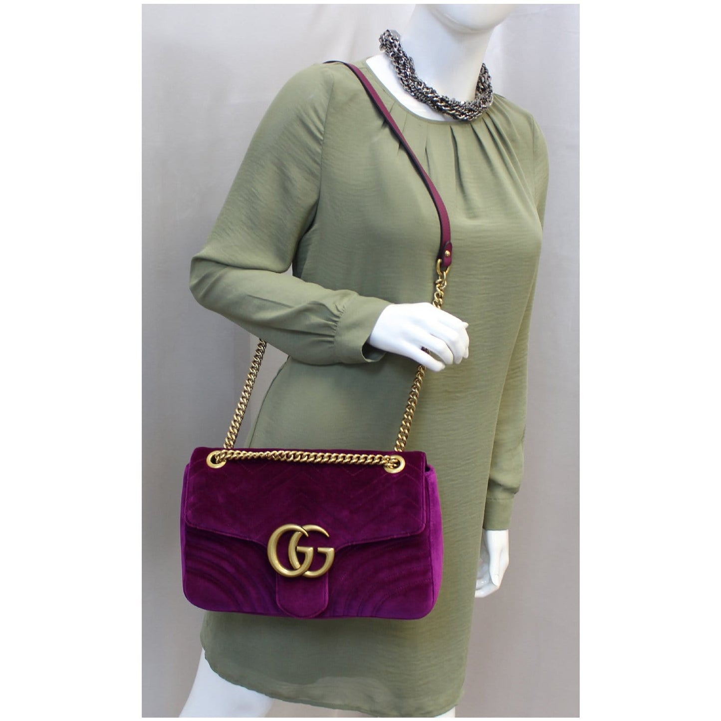 GUCCI GG Marmont Velvet Medium Shoulder Bag Purple 443496