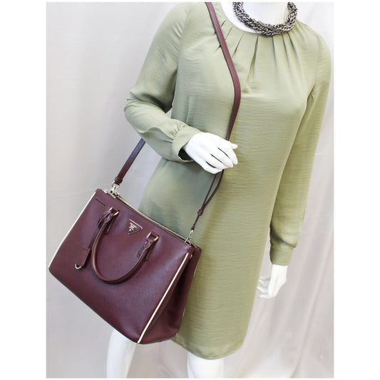 PRADA Lux Large Saffiano Leather Tote Shoulder Bag Burgundy