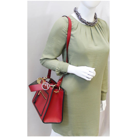 FENDI Runway Leather Tote Shoulder Bag Red