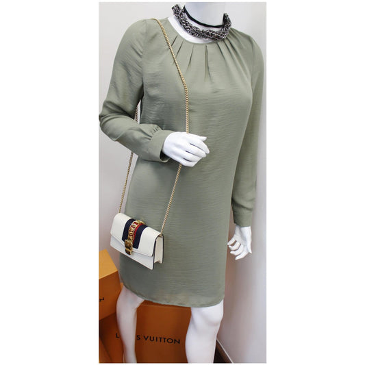 GUCCI Sylvie Super Mini Leather Crossbody Bag 494646 White