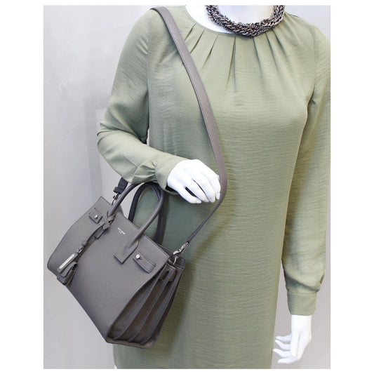 YVES SAINT LAURENT Sac de Jour Small Grained Leather Shoulder Bag Grey