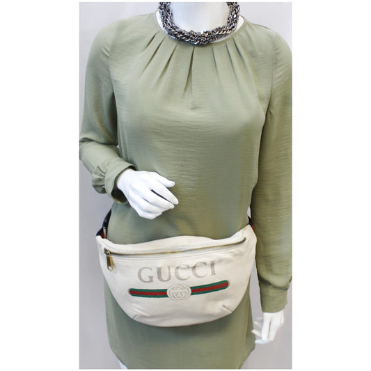 GUCCI Print Leather White Belt Waist Bum Bag Medium 530412