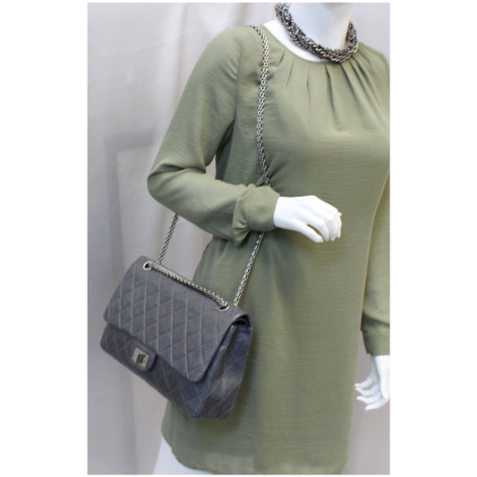 CHANEL 2.55 Reissue Mademoiselle Lock Calfskin Leather Shoulder Bag Grey