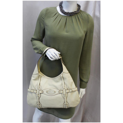 GUCCI 85th Anniversary Horsebit Leather Hobo Bag White 163804