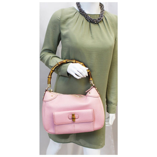 GUCCI Calfskin Bamboo Top Handle Bag Pink
