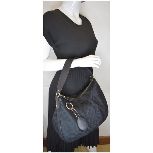 GUCCI Medium Sukey GG Canvas Hobo Bag Black 232955