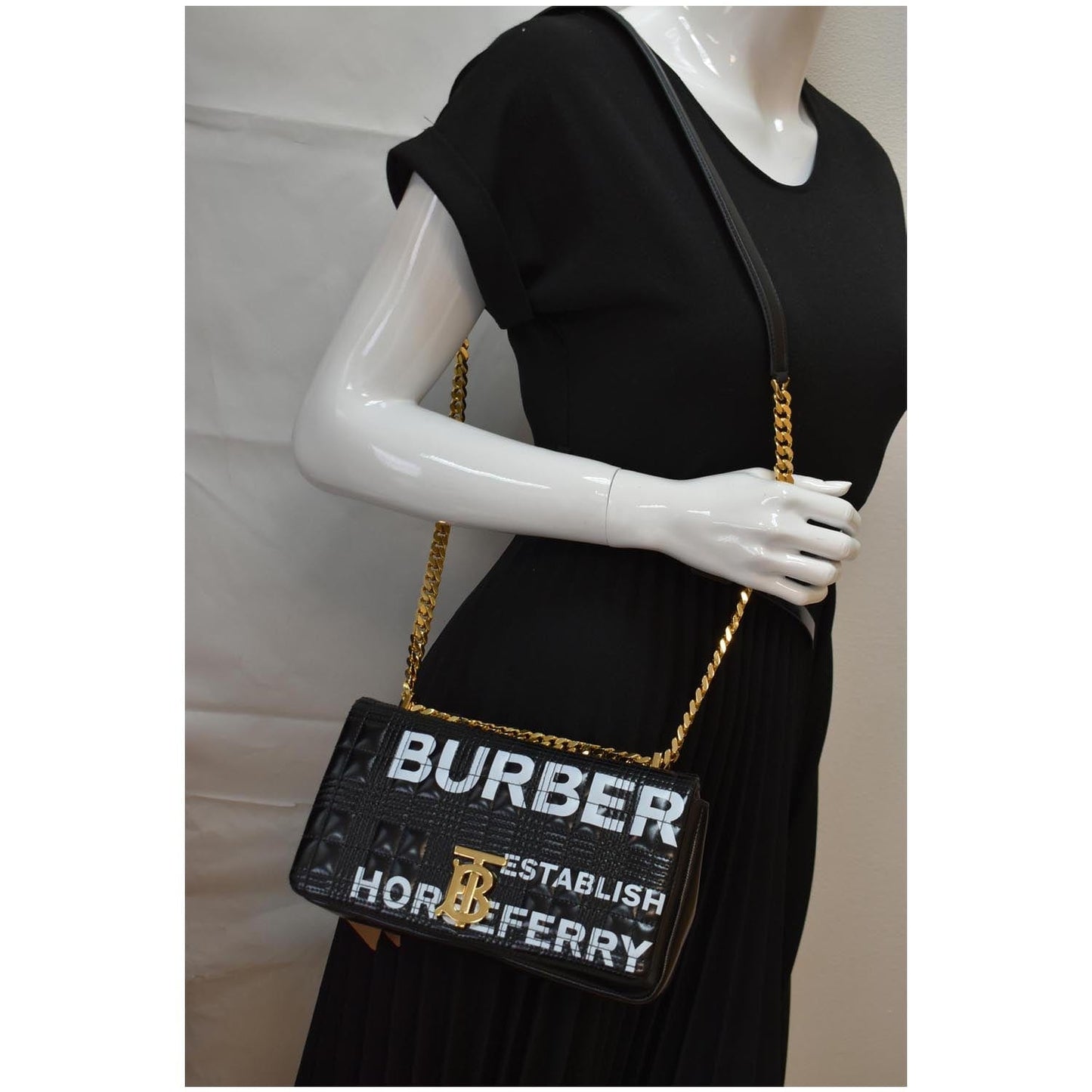 Burberry Small Horseferry Print Lola Quilted Leather Bag Black