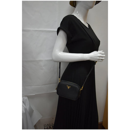 PRADA Saffiano Leather Camera Crossbody Bag Black