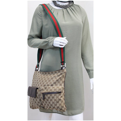 Gucci GG Web Messenger Medium Shoulder Bag 169937 Brown