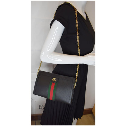 GUCCI Ophidia Small Web Calfskin Shoulder Bag Black 503877