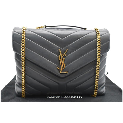 YVES SAINT LAURENT Medium Loulou Matelasse Leather Chain Shoulder Bag Dark Smog