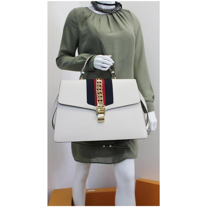 GUCCI Maxi Sylvie Calfskin Top Handle Bag White 477631