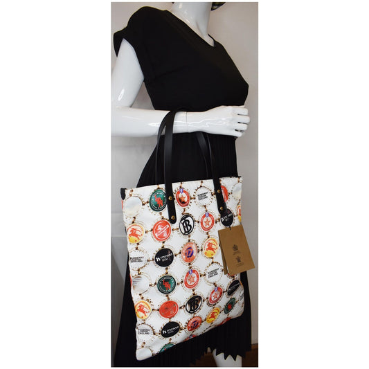BURBERRY Flat Printed Large Nylon Tote Bag White Multi
