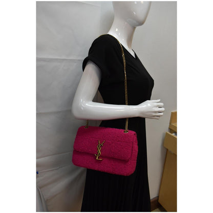 YVES SAINT LAURENT Jamie Medium Carre Rive Gauche Quilted Boucle Shoulder Bag Pink