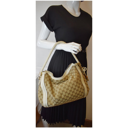GUCCI Medium Bella GG Canvas Hobo Bag Beige 269949