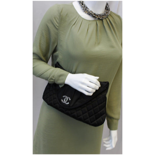CHANEL CC Half Moon Quilted Satin Clutch Black