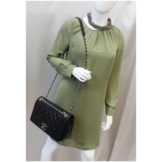 CHANEL Mademoiselle Vintage Flap Sheepskin Leather Shoulder Bag Black