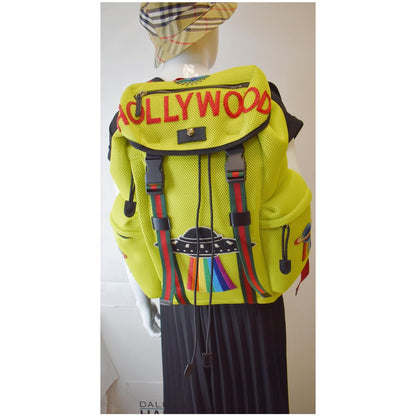 GUCCI Techpack Hollywood Embroidery Mesh Fabric Backpack Bag Lime 429037