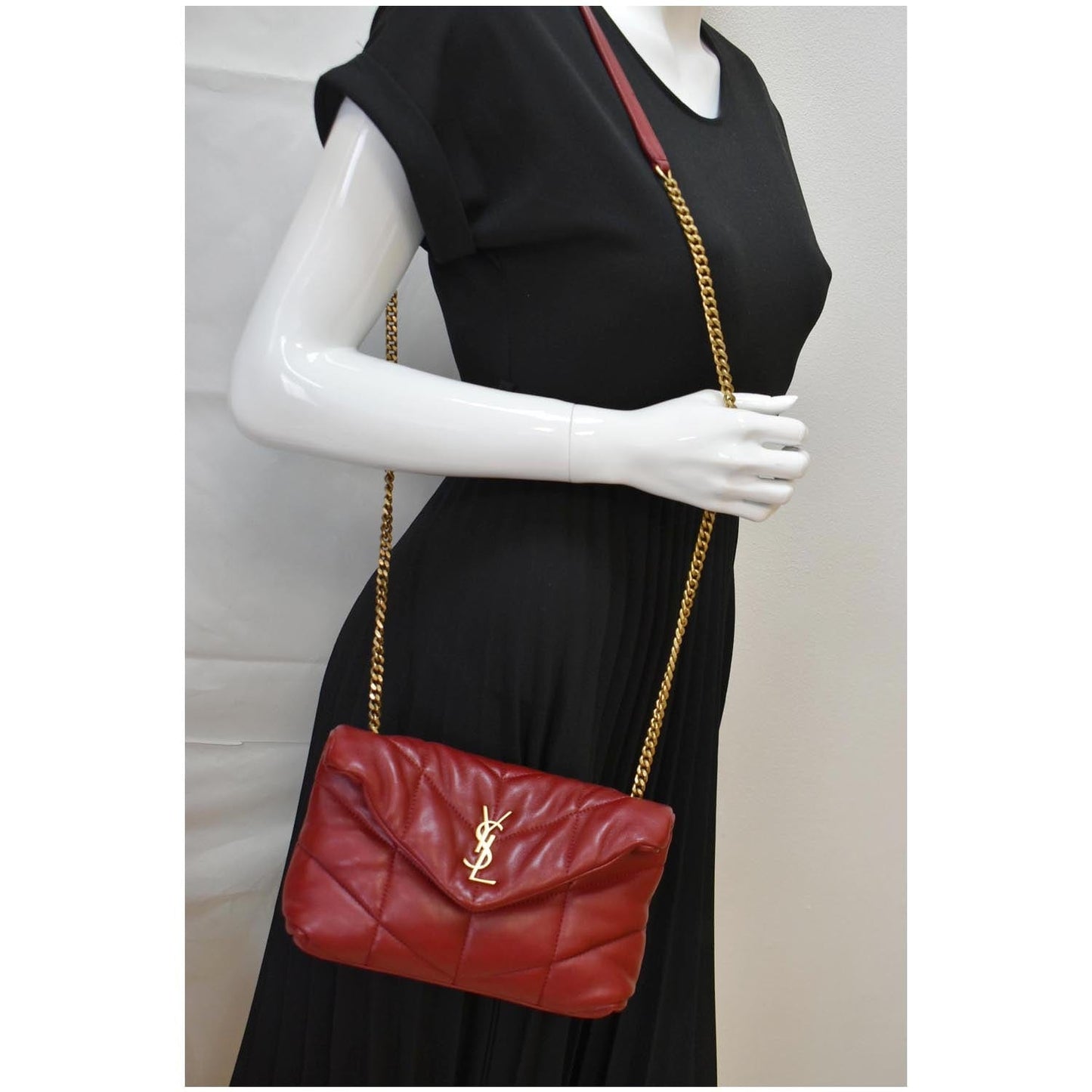 YVES SAINT LAURENT Small Loulou Puffer Quilted Lambskin Leather Crossbody Bag Red