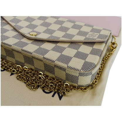 LOUIS VUITTON Pochette Felicie Damier Azur Crossbody Bag White